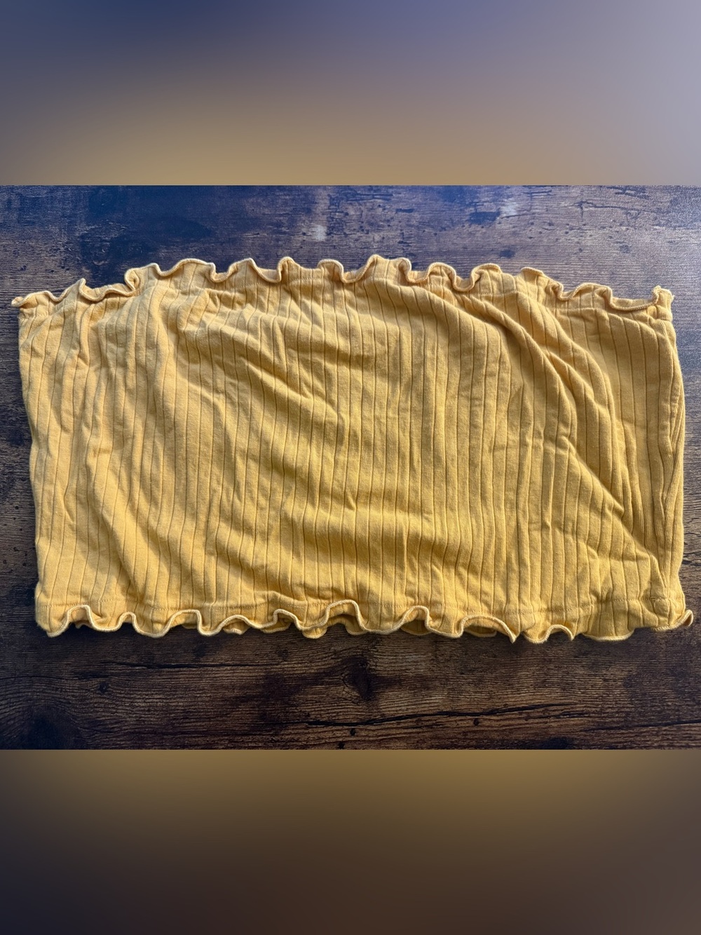 SHEIN Mustard Ribbed Tube Top with Ruffle Edge